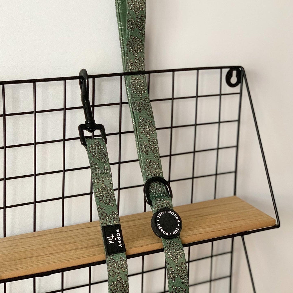 Poppy + Ted Olive Leopard Dog Lead