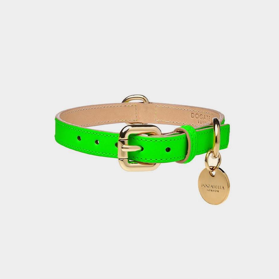 Dogatella Glow Green Leather Dog Collar