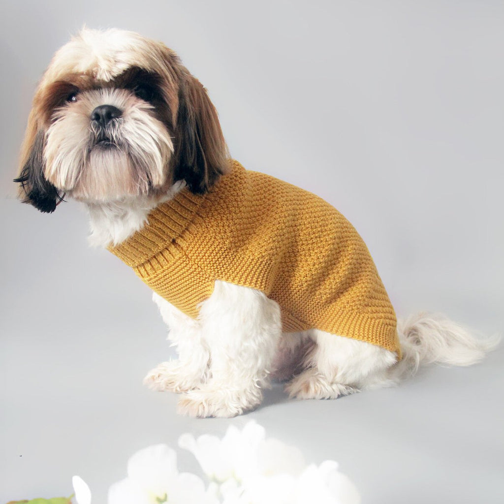 mustard wool dog jumper