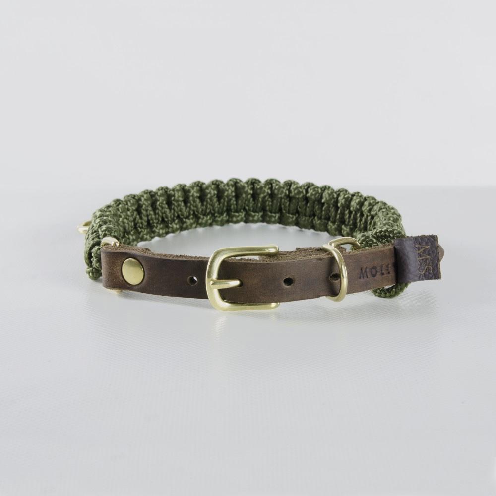 Molly & Stitch Touch of Leather Dog Collar - Military Green
